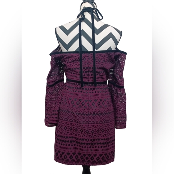 Likely Kakki Sz 4 Off The Shoulder Whimsy Goth Lace Mini Dress - Picture 4 of 14